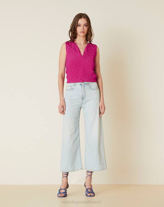 Manila Grace ملابس نحيف أزرق فاتح جينز جينز واسع مقصوص Z2TJ453