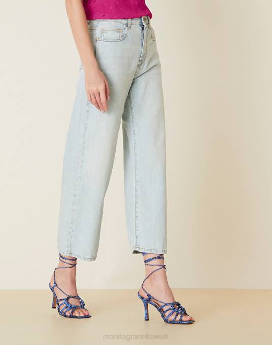 Manila Grace ملابس نحيف أزرق فاتح جينز جينز واسع مقصوص Z2TJ453