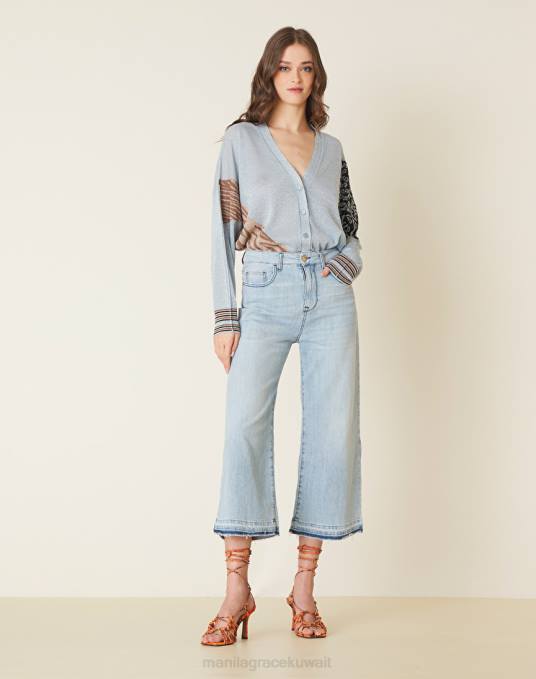 Manila Grace ملابس نحيف أزرق فاتح جينز واسع الساق من قماش الدنيم المطاطي Z2TJ454