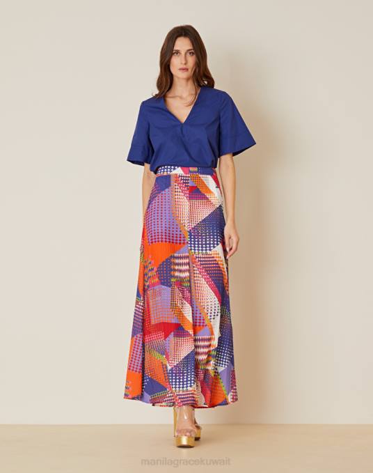 Manila Grace ملابس نحيف البنفسجي تنورة ماكسي مع طباعة خليط Z2TJ458