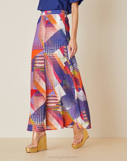 Manila Grace ملابس نحيف البنفسجي تنورة ماكسي مع طباعة خليط Z2TJ458