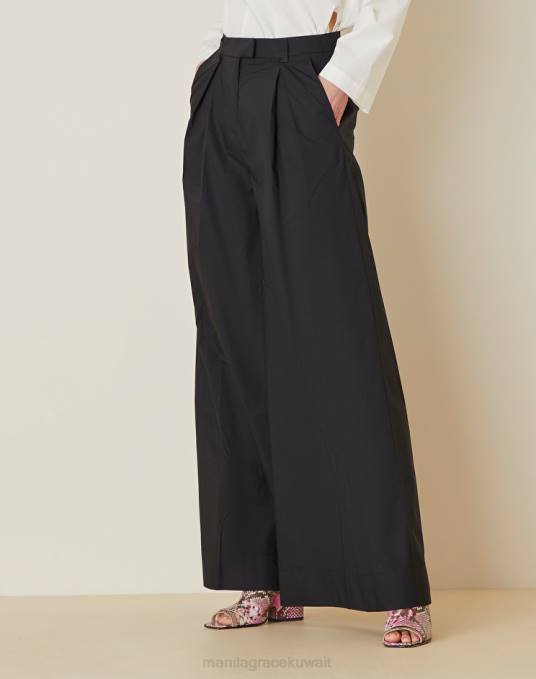 Manila Grace ملابس نحيف أسود بنطلون بالازو بلون خالص Z2TJ461