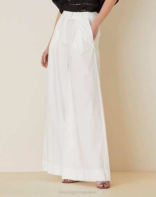 Manila Grace ملابس نحيف قبالة الأبيض بنطلون بالازو بلون خالص Z2TJ462