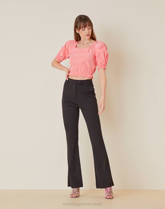 Manila Grace ملابس نحيف أسود بنطال واسع من الفيسكوز ذو اللون الصلب Z2TJ464