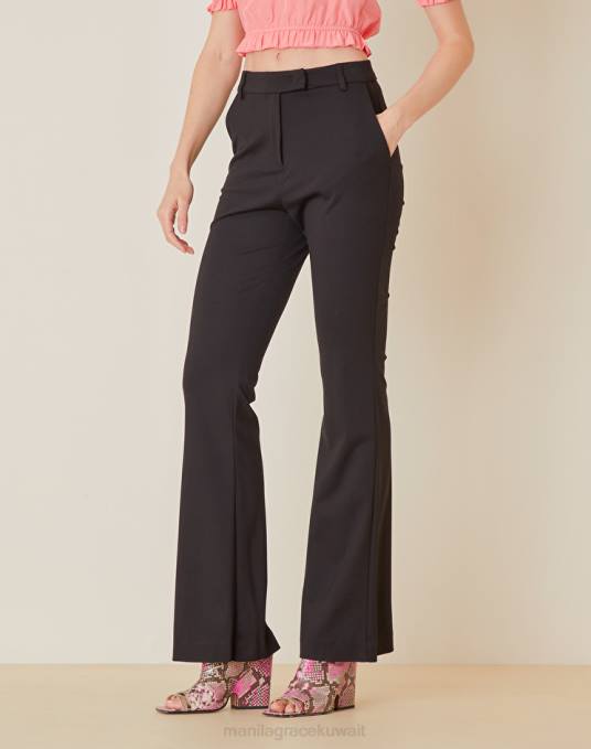 Manila Grace ملابس نحيف أسود بنطال واسع من الفيسكوز ذو اللون الصلب Z2TJ464