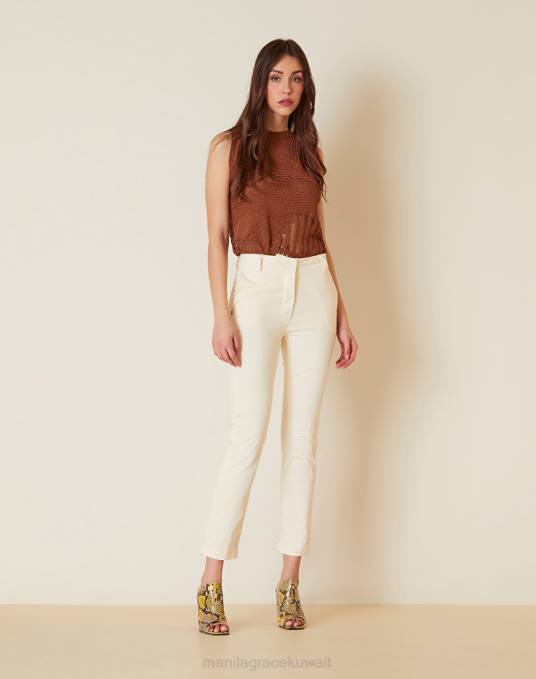 Manila Grace ملابس نحيف حليب ابيض تشينو عالية مخصر Z2TJ466