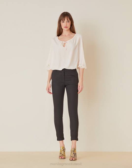 Manila Grace ملابس نحيف أسود تشينو مع تحولات Z2TJ467