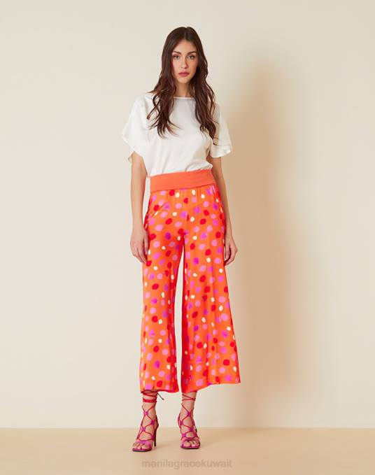 Manila Grace ملابس نحيف البرتقالي بنطال قصير بطبعة نقاط Z2TJ471