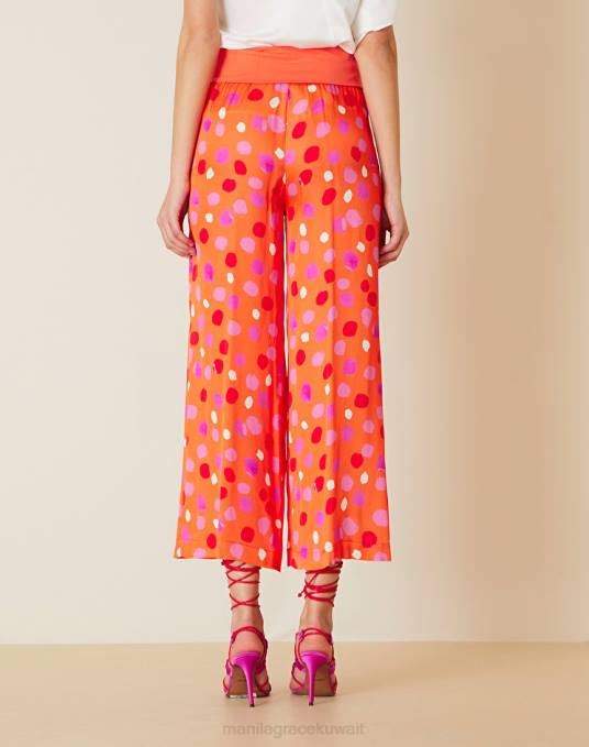 Manila Grace ملابس نحيف البرتقالي بنطال قصير بطبعة نقاط Z2TJ471