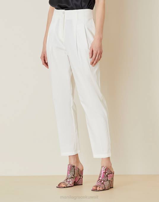 Manila Grace ملابس نحيف حليب ابيض بنطلون مع طيات من القطن المطاطي Z2TJ473