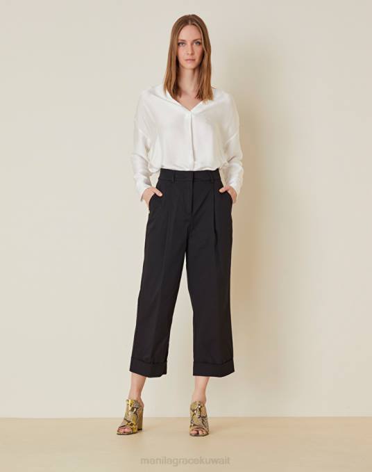 Manila Grace ملابس نحيف أسود بنطلون قصير من القطن المطاطي Z2TJ474