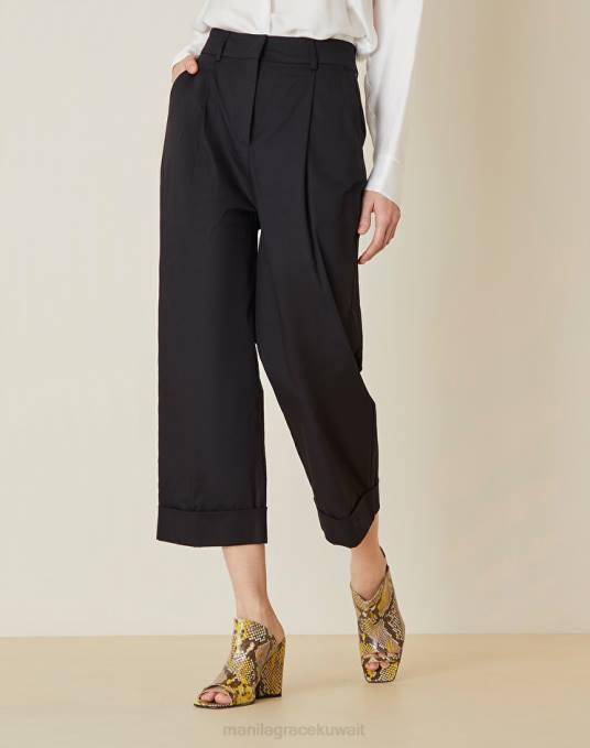 Manila Grace ملابس نحيف أسود بنطلون قصير من القطن المطاطي Z2TJ474