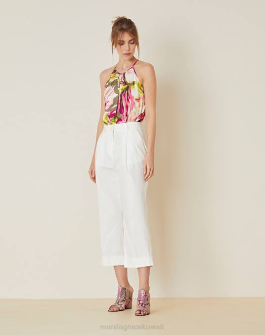 Manila Grace ملابس نحيف حليب ابيض بنطلون قصير من القطن المطاطي Z2TJ476