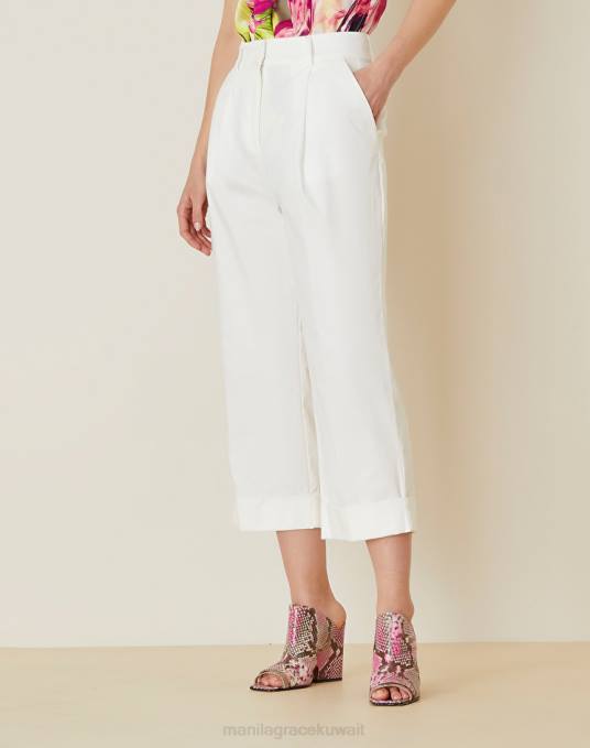 Manila Grace ملابس نحيف حليب ابيض بنطلون قصير من القطن المطاطي Z2TJ476