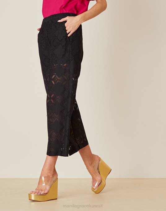 Manila Grace ملابس نحيف أسود بنطال قصير من القطن المثقوب Z2TJ477