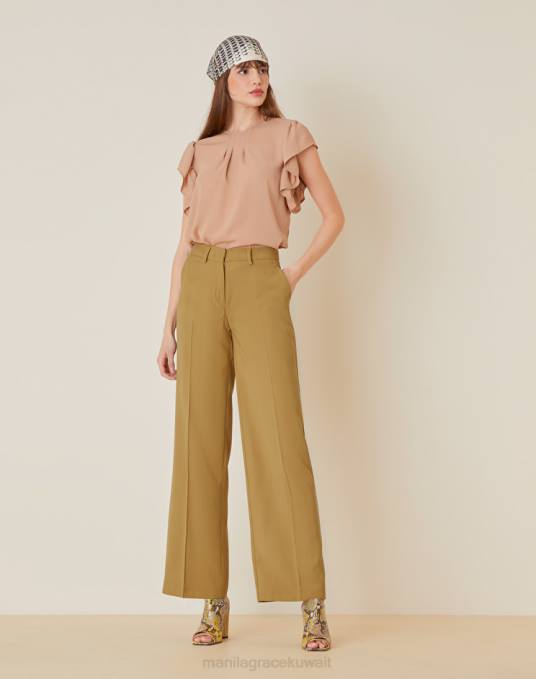 Manila Grace ملابس نحيف بني الجوز بنطلونات ملونة صلبة Z2TJ478