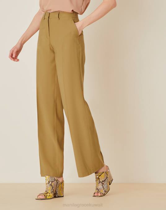 Manila Grace ملابس نحيف بني الجوز بنطلونات ملونة صلبة Z2TJ478