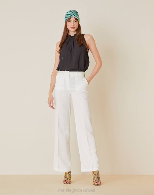 Manila Grace ملابس نحيف حليب ابيض بنطلونات ملونة صلبة Z2TJ479