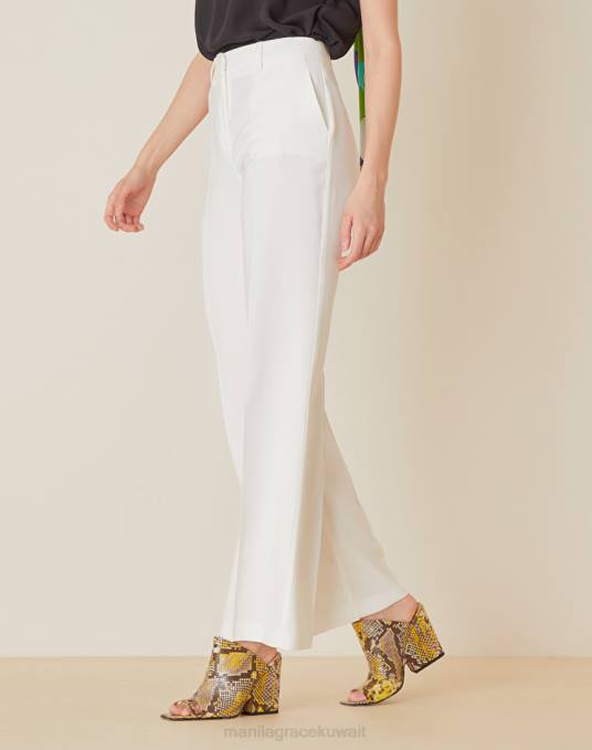 Manila Grace ملابس نحيف حليب ابيض بنطلونات ملونة صلبة Z2TJ479