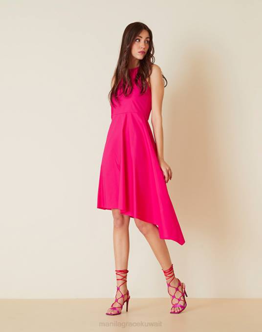 Manila Grace ملابس نحيف موضة فستان قطن غير متماثل Z2TJ48