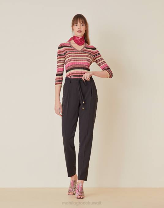 Manila Grace ملابس نحيف أسود مطوي السراويل الصلبة الجزرة Z2TJ480