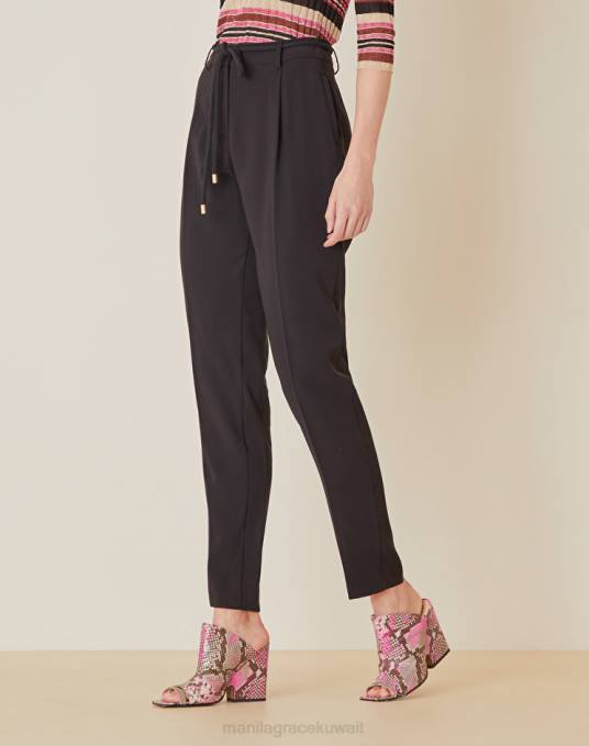 Manila Grace ملابس نحيف أسود مطوي السراويل الصلبة الجزرة Z2TJ480