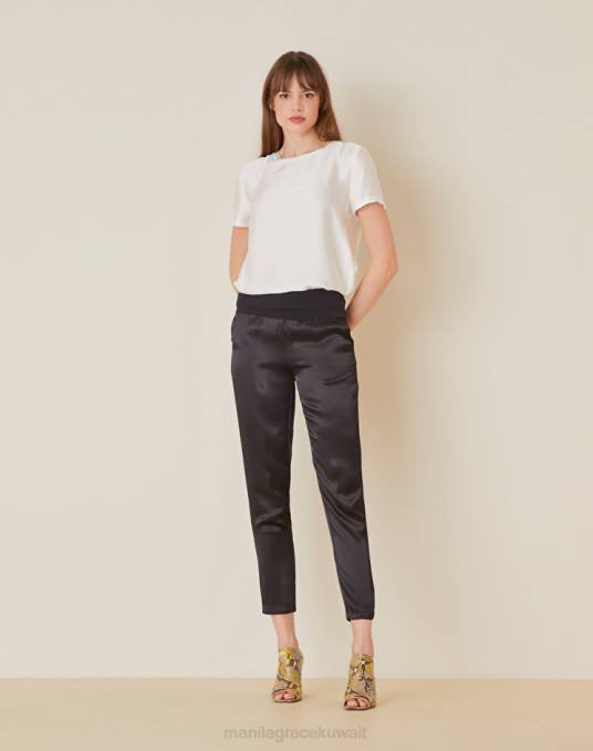 Manila Grace ملابس نحيف أسود بنطلون بخصر مرفوع Z2TJ481