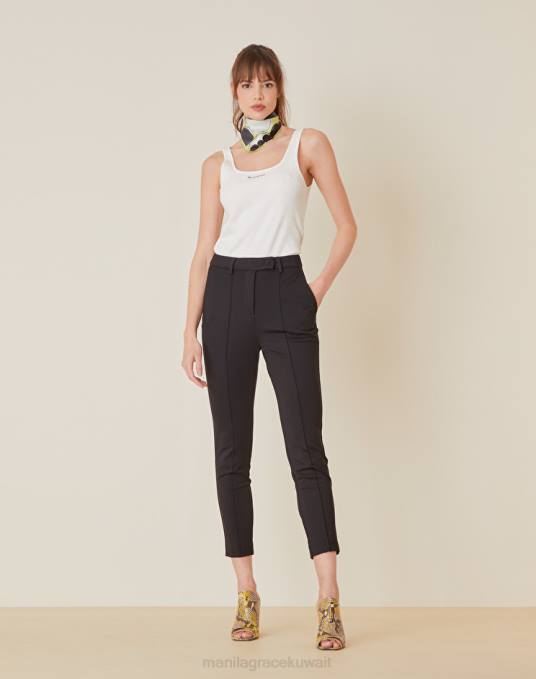 Manila Grace ملابس نحيف أسود بنطلون نيويورك بلون خالص Z2TJ482