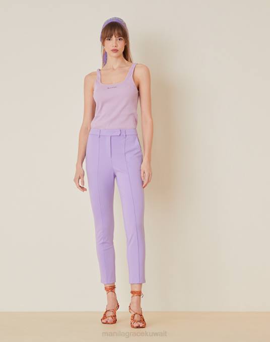 Manila Grace ملابس نحيف الخزامى بنطلون نيويورك بلون خالص Z2TJ483
