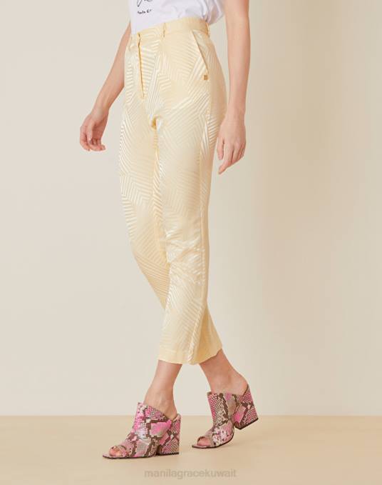 Manila Grace ملابس نحيف البيج الرملي بنطال نيويورك مصنوع من مزيج قطن الجاكار Z2TJ485