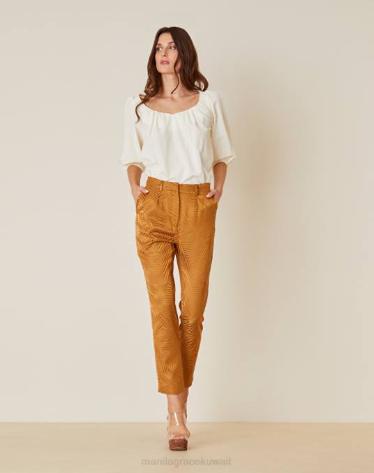 Manila Grace ملابس نحيف بني الجوز بنطال نيويورك مصنوع من مزيج قطن الجاكار Z2TJ486