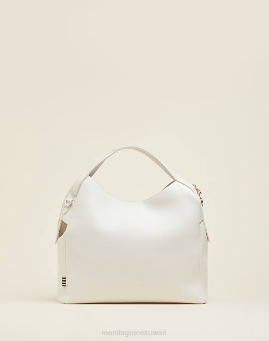 Manila Grace شنطة نحيف حليب ابيض حقيبة شقائق النعمان الكبيرة بمقابض بسحاب Z2TJ487