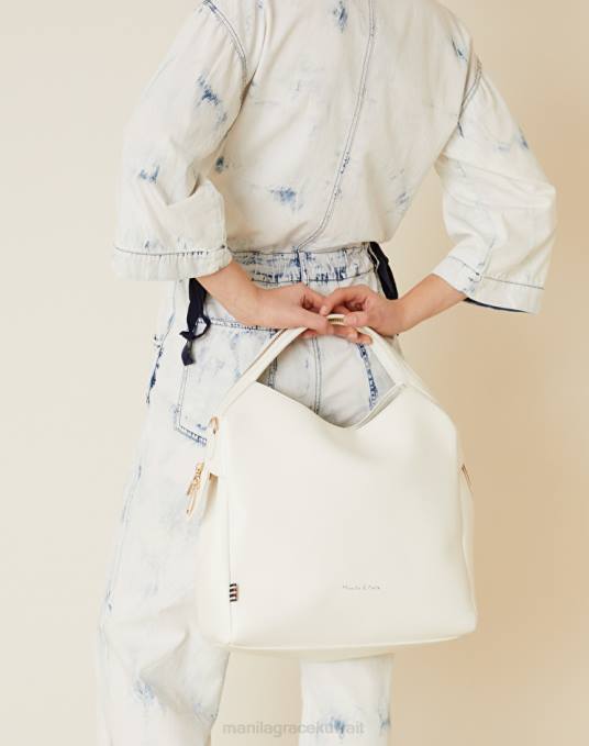 Manila Grace شنطة نحيف حليب ابيض حقيبة شقائق النعمان الكبيرة بمقابض بسحاب Z2TJ487
