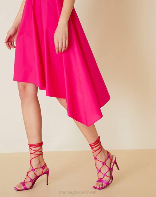 Manila Grace ملابس نحيف موضة فستان قطن غير متماثل Z2TJ48