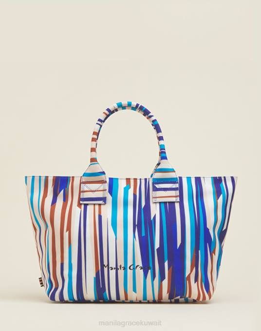 Manila Grace شنطة نحيف محيط أزرق حقيبة تسوق للشاطئ مصنوعة من قماش مخطط Z2TJ499