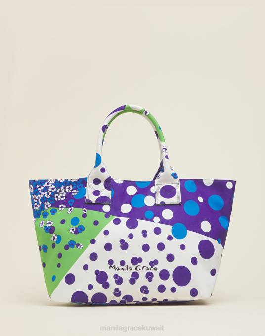 Manila Grace شنطة نحيف البنفسجي حقيبة تسوق للشاطئ مصنوعة من قماش منقطة Z2TJ500