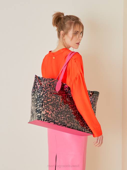 Manila Grace شنطة نحيف أسود حقيبة تسوق الشاطئ البلاستيكية بطباعة الشعار Z2TJ503