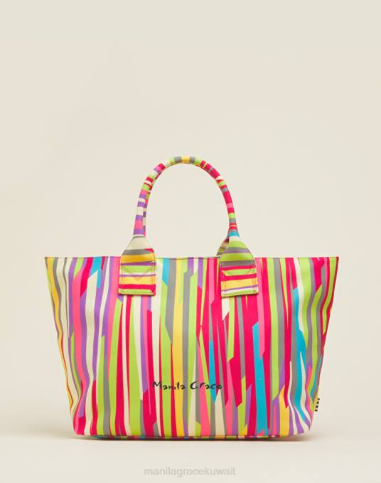 Manila Grace شنطة نحيف الكوبية حقيبة تسوق للشاطئ مصنوعة من قماش مخطط Z2TJ504