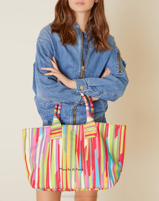 Manila Grace شنطة نحيف الكوبية حقيبة تسوق للشاطئ مصنوعة من قماش مخطط Z2TJ504