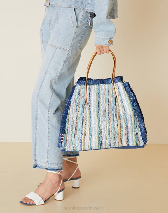 Manila Grace شنطة نحيف أزرق فاتح دوريس كيس كبير من القش Z2TJ507