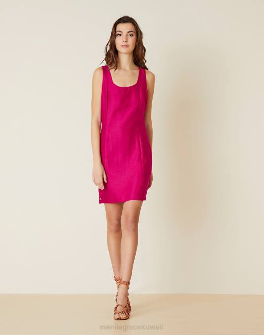 Manila Grace ملابس نحيف الكوبية فستان غمد قصير من الكتان المختلط Z2TJ51