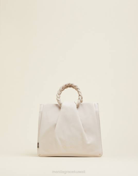 Manila Grace شنطة نحيف كريم الأبيض حقيبة تسوق كيري صغيرة Z2TJ530