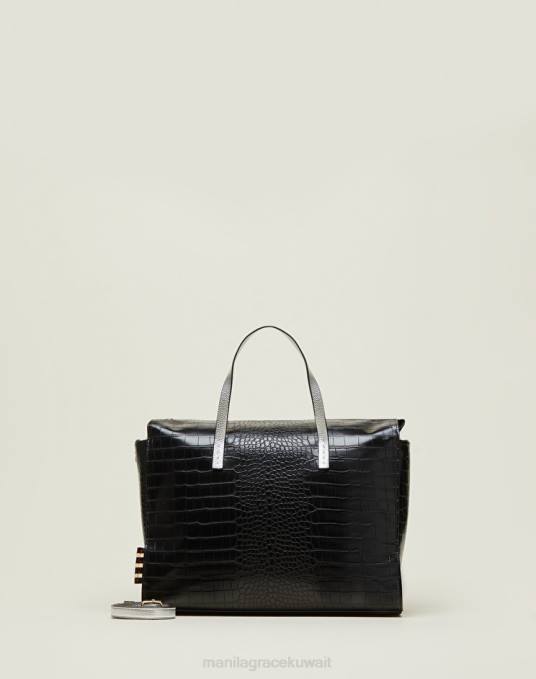 Manila Grace شنطة نحيف الفضة السوداء حقيبة فرانشيسكا بولوتو بطبعات جوز الهند Z2TJ559