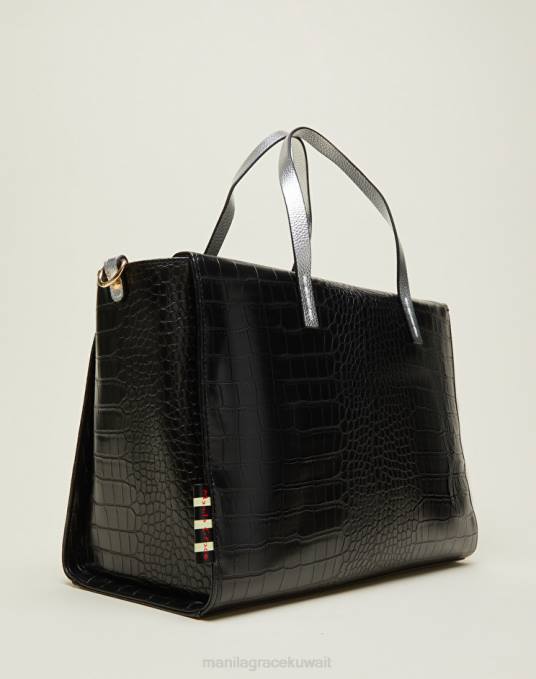 Manila Grace شنطة نحيف الفضة السوداء حقيبة فرانشيسكا بولوتو بطبعات جوز الهند Z2TJ559