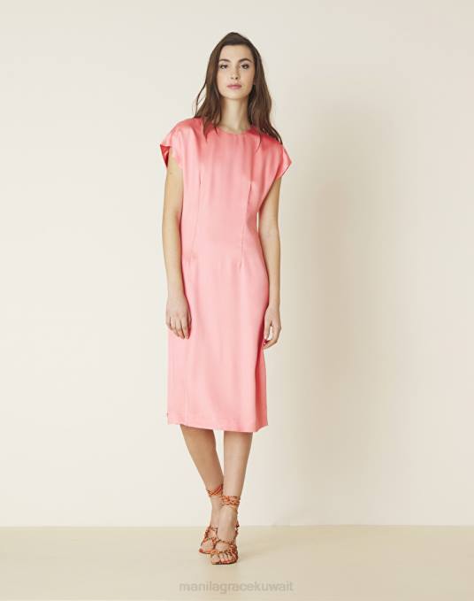 Manila Grace ملابس نحيف لون القرنفل فستان تحت الركبة بلون موحد Z2TJ56