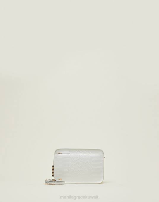 Manila Grace شنطة نحيف الحليب / الفضة حقيبة كروس فلوريدا متوسطة الحجم بطبعة جوز الهند Z2TJ577