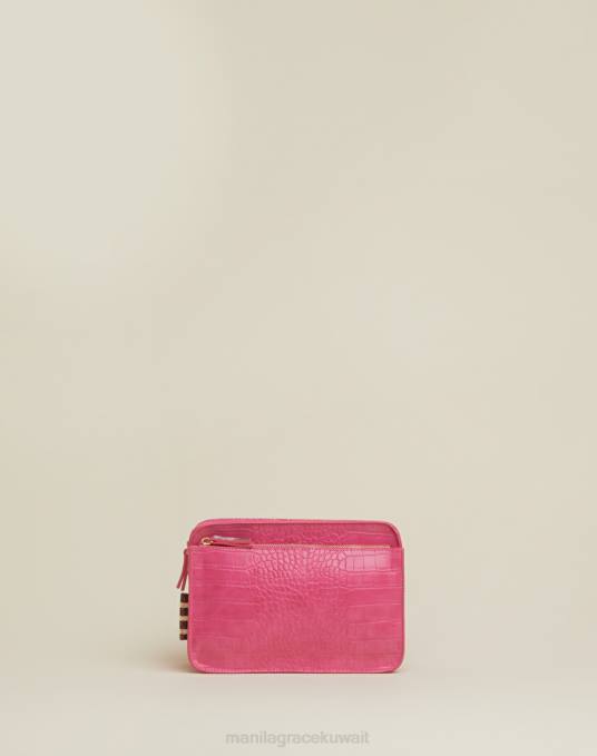 Manila Grace شنطة نحيف فوشيا / فضي حقيبة كروس فلوريدا متوسطة الحجم بطبعة جوز الهند Z2TJ579