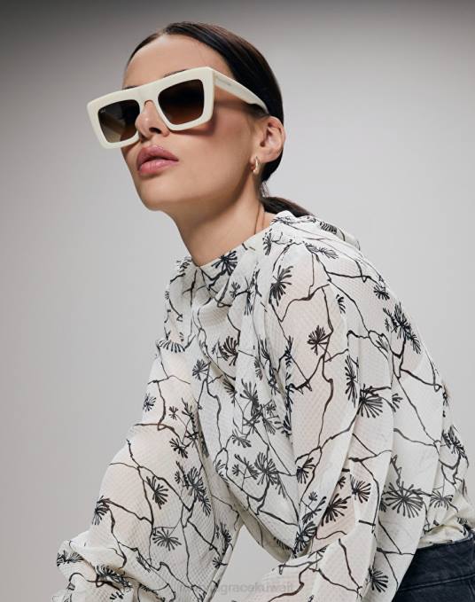 Manila Grace ملحق نحيف أبيض عاجي النظارات الشمسية المربعة Z2TJ588