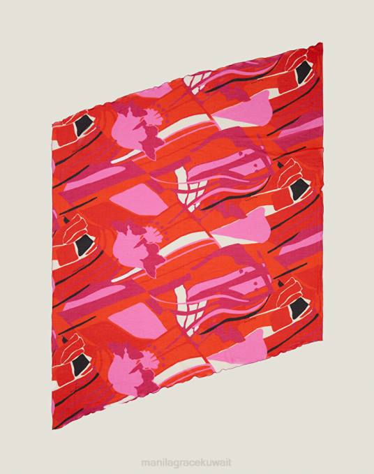 Manila Grace ملحق نحيف أحمر وشاح على شكل أرجوحة من الفوال الحريري والقطني Z2TJ605