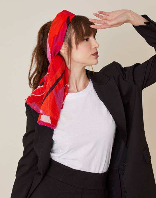 Manila Grace ملحق نحيف أحمر وشاح على شكل أرجوحة من الفوال الحريري والقطني Z2TJ605